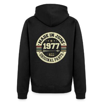 Juni 1977 Geburtstagsgeschenk Juni 1977 Juni 1977 - Unisex Premium Bio Zip Hoodie - Schwarz - Hinten - Nico (187cm)