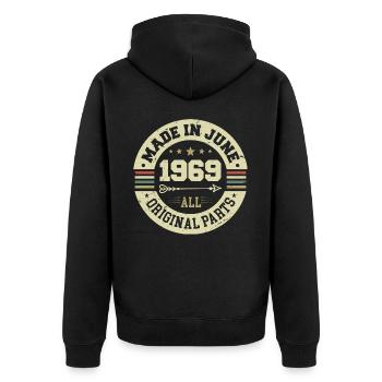 Juni 1969 Geburtstagsgeschenk Juni 1969 Juni 1969 - Unisex Premium Bio Zip Hoodie - Schwarz - Hinten - Nico (187cm)