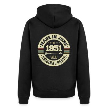 Juni 1951 Geburtstagsgeschenk Juni 1951 Juni 1951 - Unisex Premium Bio Zip Hoodie - Schwarz - Hinten - Nico (187cm)