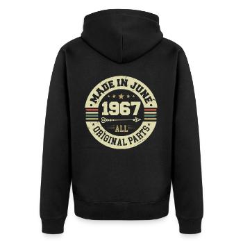 Juni 1967 Geburtstagsgeschenk Juni 1967 Juni 1967 - Unisex Premium Bio Zip Hoodie - Schwarz - Hinten - Nico (187cm)