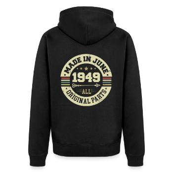 June 1949 Birthday Present June 1949 June 1949 - Unisex Premium Organic Zip Hoodie - black - Back - Nico (187cm)