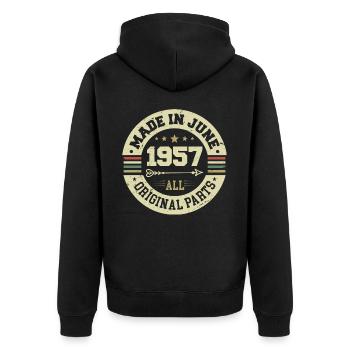 Juni 1957 Geburtstagsgeschenk Juni 1957 Juni 1957 - Unisex Premium Bio Zip Hoodie - Schwarz - Hinten - Nico (187cm)