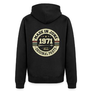 Juni 1971 Geburtstagsgeschenk Juni 1971 Juni 1971 - Unisex Premium Bio Zip Hoodie - Schwarz - Hinten - Nico (187cm)