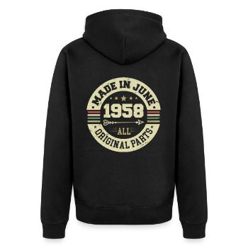 Juni 1958 Geburtstagsgeschenk Juni 1958 Juni 1958 - Unisex Premium Bio Zip Hoodie - Schwarz - Hinten - Nico (187cm)