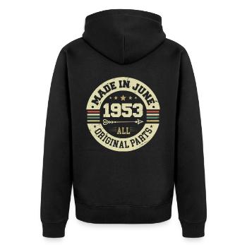 Juni 1953 Geburtstagsgeschenk Juni 1953 Juni 1953 - Unisex Premium Bio Zip Hoodie - Schwarz - Hinten - Nico (187cm)