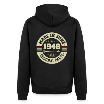 Juni 1948 Geburtstagsgeschenk Juni 1948 Juni 1948 - Unisex Premium Bio Zip Hoodie - Schwarz - Hinten - Nico (187cm)