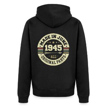 June 1945 Birthday Present June 1945 June 1945 - Unisex Premium Organic Zip Hoodie - black - Back - Nico (187cm)