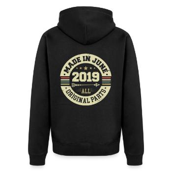 Juni 2019 Geburtstagsgeschenk Juni 2019 Juni 2019 - Unisex Premium Bio Zip Hoodie - Schwarz - Hinten - Nico (187cm)