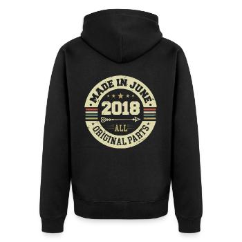 Juni 2018 Geburtstagsgeschenk Juni 2018 Juni 2018 - Unisex Premium Bio Zip Hoodie - Schwarz - Hinten - Nico (187cm)