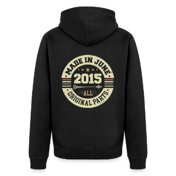 Juni 2015 Geburtstagsgeschenk Juni 2015 Juni 2015 - Unisex Premium Bio Zip Hoodie - Schwarz - Hinten - Nico (187cm)