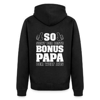 Bonus Papa Stiefvater Stiefpapa Vatertag Geschenk - Unisex Premium Bio Zip Hoodie - Schwarz - Hinten - Nico (187cm)