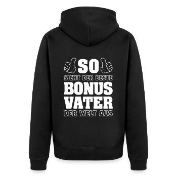 Bonus Vater Stiefvater Stiefpapa Vatertag Geschenk - Unisex Premium Bio Zip Hoodie - Schwarz - Hinten - Nico (187cm)