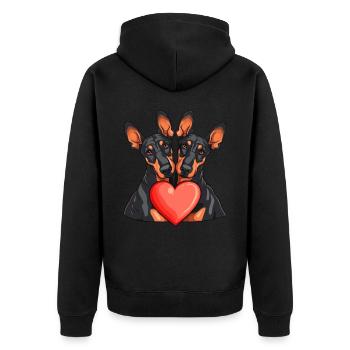 Dobermann Comic Paar Liebe - Unisex Premium Bio Zip Hoodie - Schwarz - Hinten - Nico (187cm)