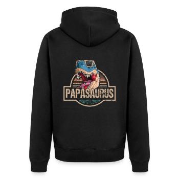 Papasaurus Rex Retro Dinosaurier Papa Rex Vatertag - Unisex Premium Bio Zip Hoodie - Schwarz - Hinten - Nico (187cm)