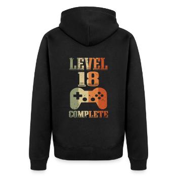 18. Geburtstag Level 18 Jahre Unlocked Gamer - Unisex Premium Bio Zip Hoodie - Schwarz - Hinten - Nico (187cm)