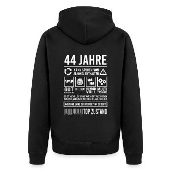 44. Geburtstag Männer Frauen Lustig 44 Jahre - Unisex Premium Bio Zip Hoodie - Schwarz - Hinten - Nico (187cm)