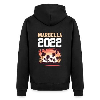 Marbella 2022 - Unisex Premium Organic Zip Hoodie - black - Back - Nico (187cm)