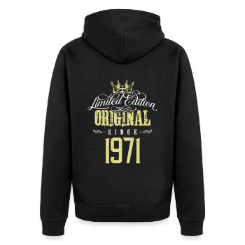 1971 limited edition - Unisex Premium Bio Zip Hoodie - Schwarz - Hinten - Nico (187cm)