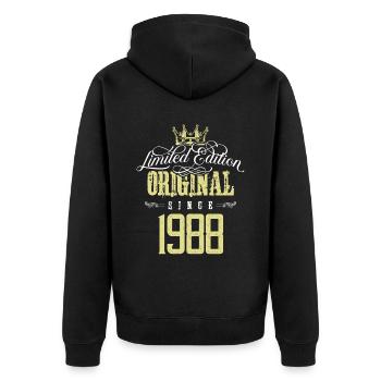 1988 limited edition - Unisex Premium Bio Zip Hoodie - Schwarz - Hinten - Nico (187cm)