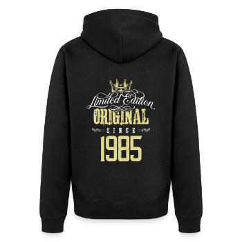 1985 limited edition - Unisex Premium Bio Zip Hoodie - Schwarz - Hinten - Nico (187cm)