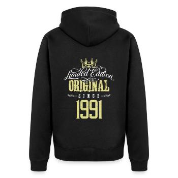 1991 limited edition - Unisex Premium Bio Zip Hoodie - Schwarz - Hinten - Nico (187cm)