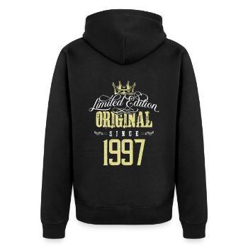 1997 limited edition - Unisex Premium Bio Zip Hoodie - Schwarz - Hinten - Nico (187cm)