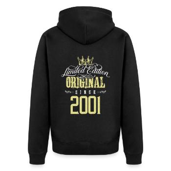 2001 limited edition - Unisex Premium Bio Zip Hoodie - Schwarz - Hinten - Nico (187cm)