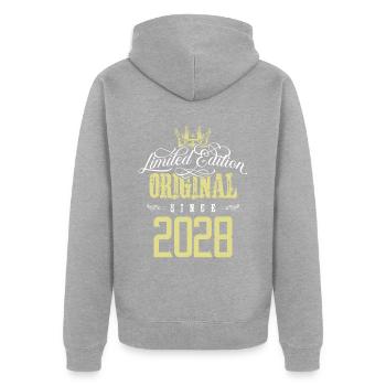 2028 limited edition - Unisex Premium Bio Zip Hoodie - Grau meliert - Hinten - Nico (187cm)