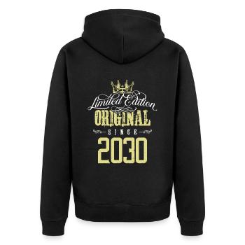 2030 limited edition - Unisex Premium Organic Zip Hoodie - black - Back - Nico (187cm)