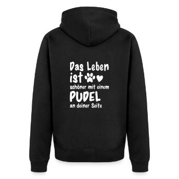 Pudel machen das Leben schöner Lustiges Pudel - Unisex Premium Bio Zip Hoodie - Schwarz - Hinten - Nico (187cm)