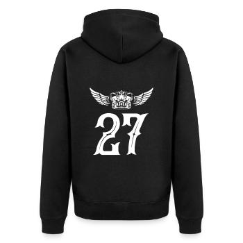 27 Zahl Krone - Unisex Premium Bio Zip Hoodie - Schwarz - Hinten - Nico (187cm)