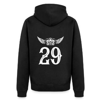29 Zahl Krone - Unisex Premium Bio Zip Hoodie - Schwarz - Hinten - Nico (187cm)