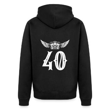 40 Zahl Krone - Unisex Premium Bio Zip Hoodie - Schwarz - Hinten - Nico (187cm)