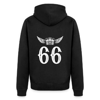 66 Zahl Krone - Unisex Premium Bio Zip Hoodie - Schwarz - Hinten - Nico (187cm)