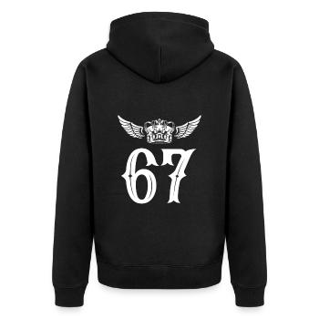 67 Zahl Krone - Unisex Premium Bio Zip Hoodie - Schwarz - Hinten - Nico (187cm)