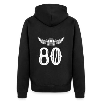 80 Zahl Krone - Unisex Premium Bio Zip Hoodie - Schwarz - Hinten - Nico (187cm)