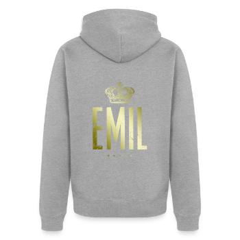 Emil - Unisex Premium Bio Zip Hoodie - Grau meliert - Hinten - Nico (187cm)
