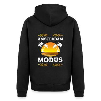 Amsterdam Modus - Unisex Premium Bio Zip Hoodie - Schwarz - Hinten - Nico (187cm)