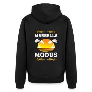 Marbella Mode - Unisex Premium Organic Zip Hoodie - black - Back - Nico (187cm)