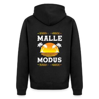 Malle Modus - Unisex Premium Bio Zip Hoodie - Schwarz - Hinten - Nico (187cm)