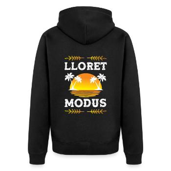 Lloret De Mar Modus - Unisex Premium Bio Zip Hoodie - Schwarz - Hinten - Nico (187cm)