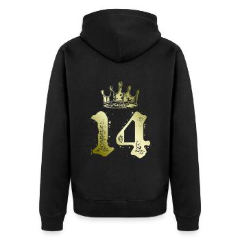 14 Zahl Krone - Unisex Premium Bio Zip Hoodie - Schwarz - Hinten - Nico (187cm)