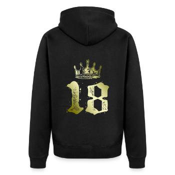 18 Zahl Krone - Unisex Premium Bio Zip Hoodie - Schwarz - Hinten - Nico (187cm)