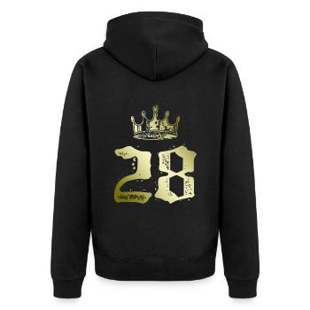 28 Zahl Krone - Unisex Premium Bio Zip Hoodie - Schwarz - Hinten - Nico (187cm)