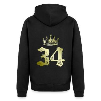 34 Zahl Krone - Unisex Premium Bio Zip Hoodie - Schwarz - Hinten - Nico (187cm)