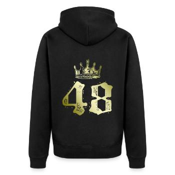 48 Zahl Krone - Unisex Premium Bio Zip Hoodie - Schwarz - Hinten - Nico (187cm)