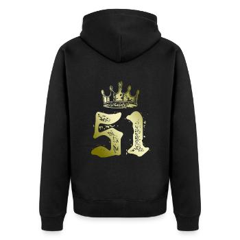 51 Zahl Krone - Unisex Premium Bio Zip Hoodie - Schwarz - Hinten - Nico (187cm)