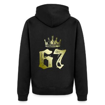 67 Zahl Krone - Unisex Premium Bio Zip Hoodie - Schwarz - Hinten - Nico (187cm)