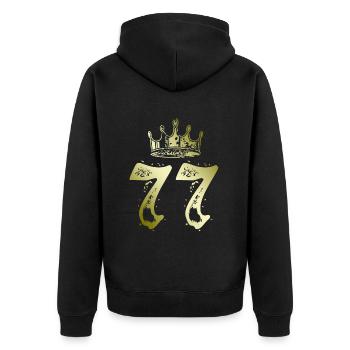 77 Zahl Krone - Unisex Premium Bio Zip Hoodie - Schwarz - Hinten - Nico (187cm)