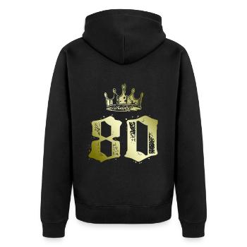 80 Zahl Krone - Unisex Premium Bio Zip Hoodie - Schwarz - Hinten - Nico (187cm)
